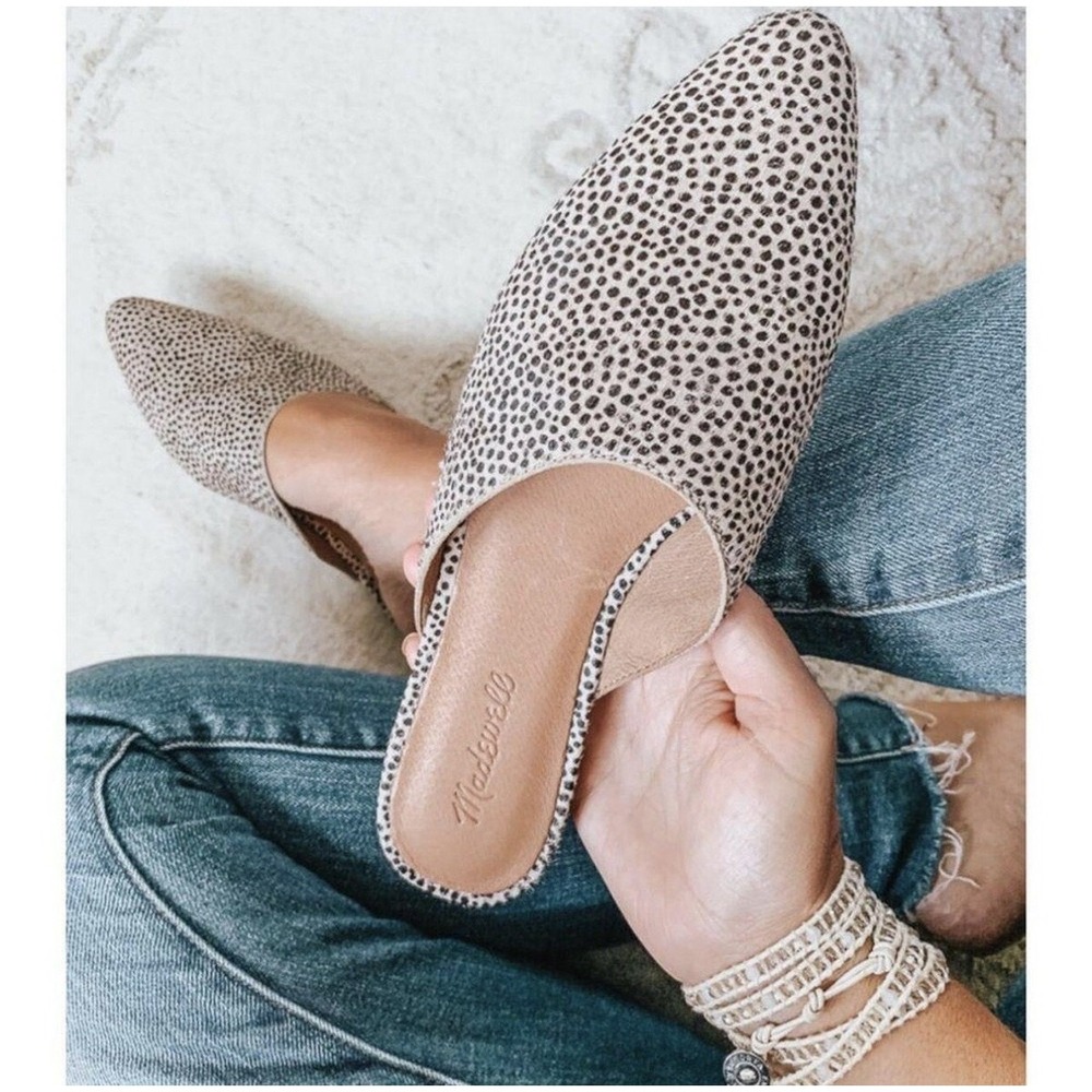 Madewell Remi Loafers Women's 6.5 Pointed Toe Calf Hair Mules Flats Cheetah - Picture 2 of 12